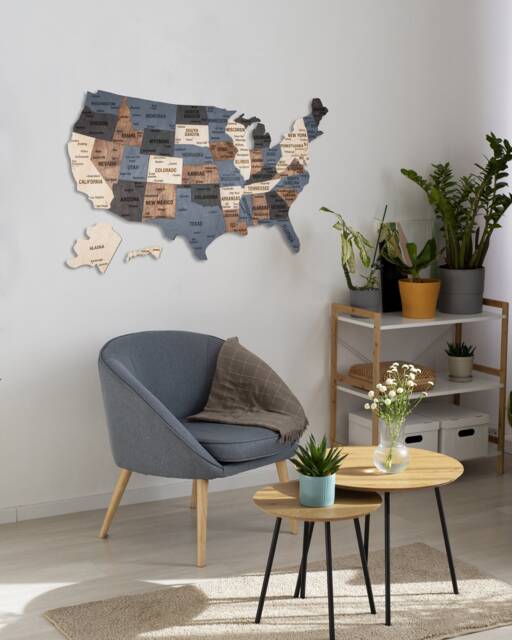 Wood Usa Map Apartment Decor 5Th Anniversary Gift, Us Travel Above Bed Decor, Push Pin Classroom Wooden Wall Art - image 1