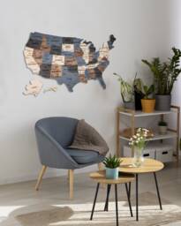 Wood Usa Map Apartment Decor 5Th Anniversary Gift, Us Travel Above Bed Decor, Push Pin Classroom Wooden Wall Art - thumbnail 1