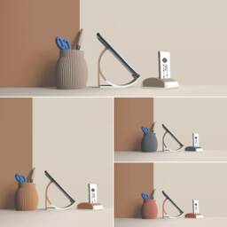 Recycled Wood Fiber 3D Desk Set, Office Accessories, Storage & Decoration, Scandinavian Design, Gift For Home - thumbnail 3