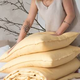 Linen Pillowcases Butter Yellow, Set Of 2 Natural Pillow Covers With Flange, Custom Shams - thumbnail 2
