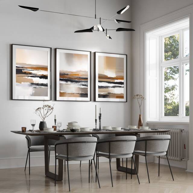 Set Of 3, Geometric Abstract Art, Black Neutral Beige, Living Room Wall Art Poster Prints Home Decor, A5, A4, A3 A2 A1 Sizes, Fast Delivery - image 1