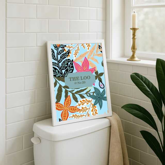 Personalized Bathroom Print Floral Bird Art, Funny Toilet Decor - image 1