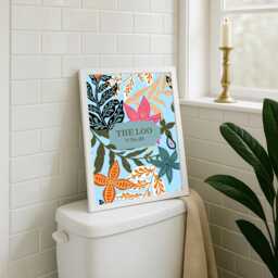 Personalized Bathroom Print Floral Bird Art, Funny Toilet Decor - thumbnail 1