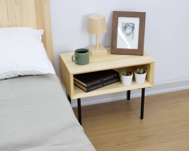Handmade Mid-Century Modern Wood Nightstand With Metal Legs - image 1