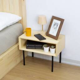 Handmade Mid-Century Modern Wood Nightstand With Metal Legs - thumbnail 2