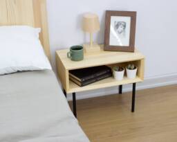 Handmade Mid-Century Modern Wood Nightstand With Metal Legs - thumbnail 1