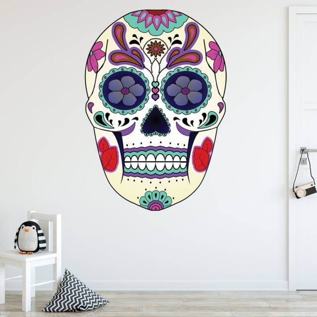 Dia De Los Muertos - Sugar Skull Decal Reusable Fabric Peel & Stick Spanish Art Mural Day Of The Dead Wall Art Decor Vwaq-Gjg#5