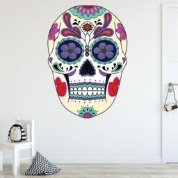 Dia De Los Muertos - Sugar Skull Decal Reusable Fabric Peel & Stick Spanish Art Mural Day Of The Dead Wall Art Decor Vwaq-Gjg#5