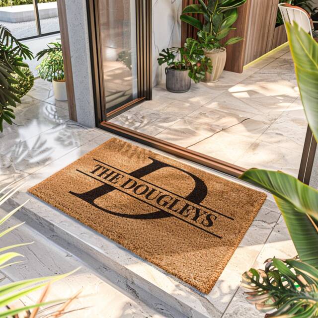 Monogram Door Mat For Your New Home - Personalized Realtor Welcome Doormat Decor Housewarming Gift Closing Rug - image 1