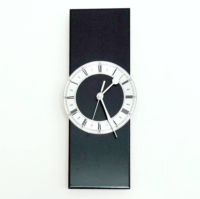 Small Wall Clock With Silver Dial - Black Decor - image 1