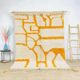 Moroccan White & Yellow Berber Rug, Boho Nursery Authentic Beni Ourain Carpet, Large Area Handwoven Wool Shag Rug