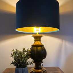 Teal Velvet Drum Lampshade/ Ceiling Shade With A Metallic Gold Lining, Bright Brushed Lining - thumbnail 2