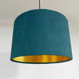 Teal Velvet Drum Lampshade/ Ceiling Shade With A Metallic Gold Lining, Bright Brushed Lining - thumbnail 3