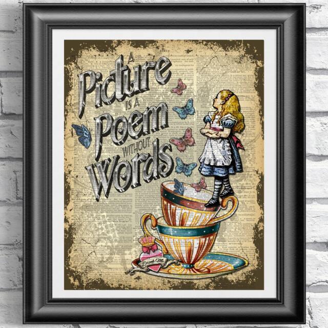 Alice in Wonderland Book Art Print, Wall Decor, Art, Gift Idea Party, Hangings, Dictionary Page, Mixed Media Print Poster - image 1