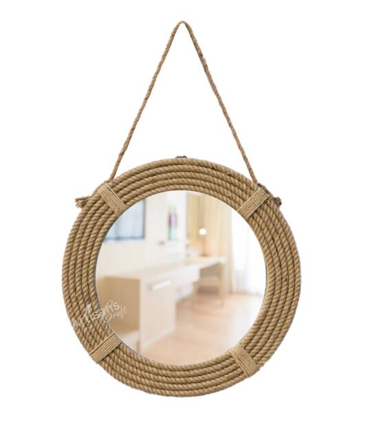 Nautical Coastal Round Rope Mirror - Large Wall -Hanging Wall Mirror- Bathroom With Shelf Room Ideas- Industrial - image 1