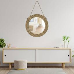 Nautical Coastal Round Rope Mirror - Large Wall -Hanging Wall Mirror- Bathroom With Shelf Room Ideas- Industrial - thumbnail 3