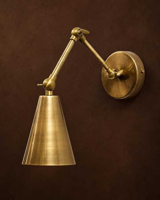 Modern Brass Wall Sconce, Industrial Adjustable Swing Arm Lamp - image 1