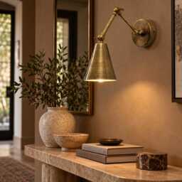 Modern Brass Wall Sconce, Industrial Adjustable Swing Arm Lamp - thumbnail 2