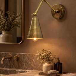 Modern Brass Wall Sconce, Industrial Adjustable Swing Arm Lamp - thumbnail 3