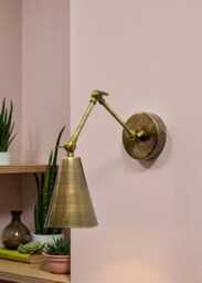 Modern Brass Wall Sconce, Industrial Adjustable Swing Arm Lamp - thumbnail 1