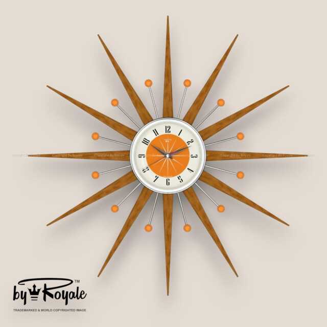 Teak Starburst Clock Mid Century Modern Wall Decor, 27 - image 1