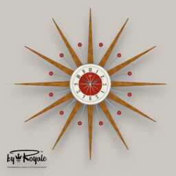 Teak Starburst Clock Mid Century Modern Wall Decor, 27 - thumbnail 4