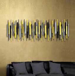 Yellow & Black Wall Art - Bold Modern Wood Sculpture - thumbnail 1