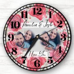 Love You Photo Flowers Anniversary Valentine's Day Gift Grey Personalised Clock - thumbnail 1