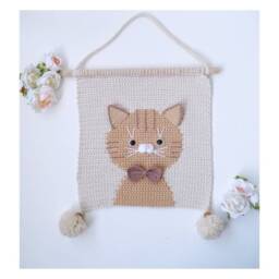 Cat Crochet Cotton Wall Hanging For Nursery Room Kitty Boho Art Baby Girl Boy Decor Wall Bedroom Macrame - thumbnail 2