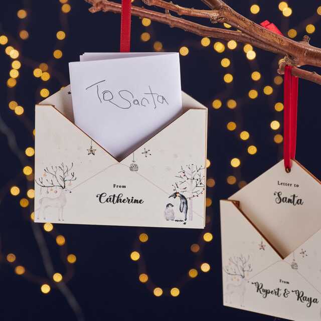 Illustrated Wooden Envelope Personalised Christmas Tree Decoration-Letter To Santa - image 1