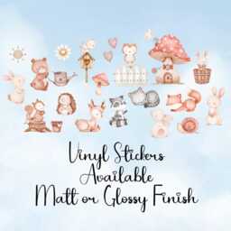 Woodland Animals Vinyl Stickers, Cute Forest Animal Set Of 23 Individual Rabbits Deer Fox Bear Toadstool House Sticker - thumbnail 3