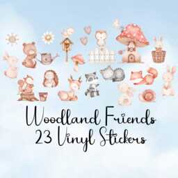 Woodland Animals Vinyl Stickers, Cute Forest Animal Set Of 23 Individual Rabbits Deer Fox Bear Toadstool House Sticker - thumbnail 1