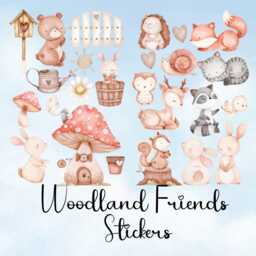 Woodland Animals Vinyl Stickers, Cute Forest Animal Set Of 23 Individual Rabbits Deer Fox Bear Toadstool House Sticker - thumbnail 2