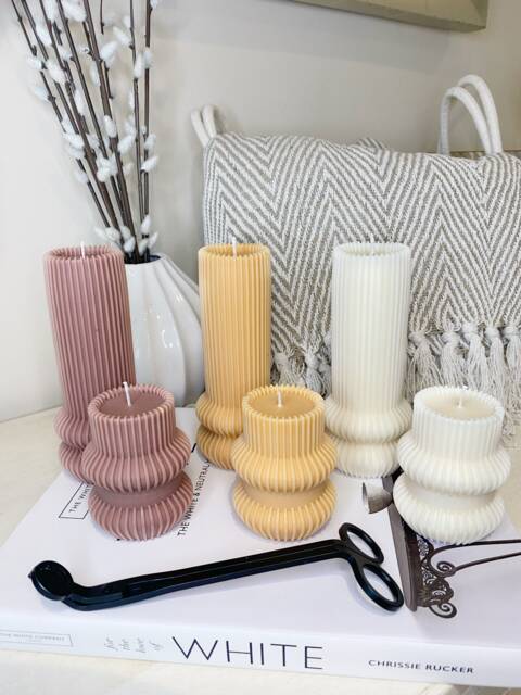 Ribbed Candles - Pillar Decorative Tall Handmade Soy Wax Gifts For Her Christmas New Home Gift Ideas Modern - image 1