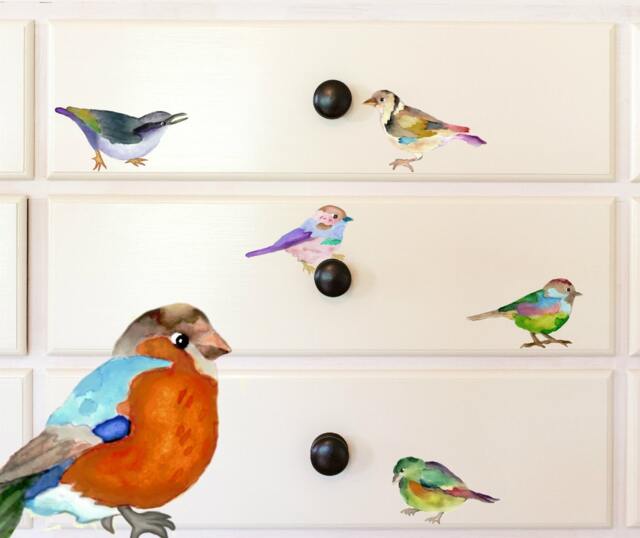 Colorful Birds Decals, 12-Set Bird Wall Furniture Bathroom Kitchen Living Room Stickers, Decals - image 1