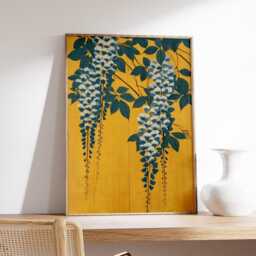 Wisteria Poster, Yellow & Teal Japanese Art Print, Botanical Wall - thumbnail 2