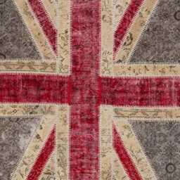 Union Jack Patchwork Rug Hand-Knotted Turkish Wool, Grey & Red - thumbnail 4