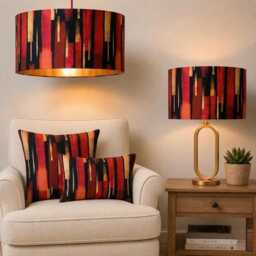 Handmade By Order Red Black & Gold Paint Texture Abstract Pattern Print On Velvet Drum Lamp Shade Pendant Light All Shapes Size