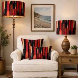 Handmade By Order Red Black & Gold Paint Texture Abstract Pattern Print On Velvet Drum Lamp Shade Pendant Light All Shapes Size - thumbnail 3