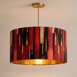 Handmade By Order Red Black & Gold Paint Texture Abstract Pattern Print On Velvet Drum Lamp Shade Pendant Light All Shapes Size - thumbnail 2