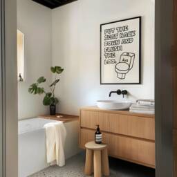 Funny Toilet Reminder Bathroom Print - Humour, Put The Seat Down, Flush Loo, Guest Decor, Retro Modern Quote - thumbnail 2