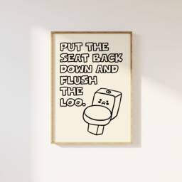 Funny Toilet Reminder Bathroom Print - Humour, Put The Seat Down, Flush Loo, Guest Decor, Retro Modern Quote - thumbnail 1