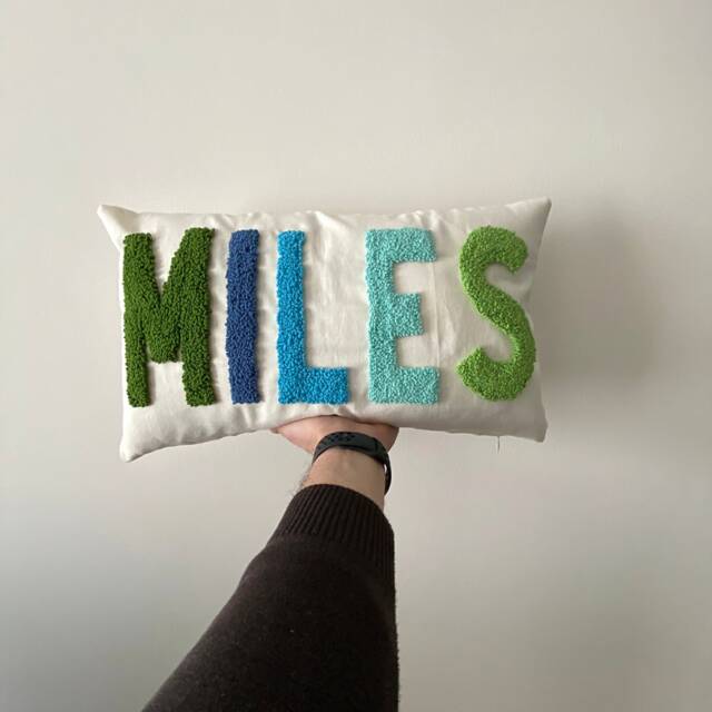 Punch Needle Embroidered Name Pillow, Personalized Baby Room Decor - image 1