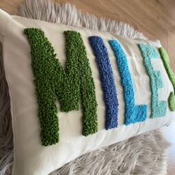 Punch Needle Embroidered Name Pillow, Personalized Baby Room Decor - thumbnail 3