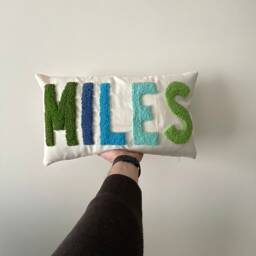Punch Needle Embroidered Name Pillow, Personalized Baby Room Decor - thumbnail 1