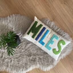 Punch Needle Embroidered Name Pillow, Personalized Baby Room Decor - thumbnail 2
