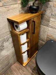 Rustic Wood Toilet Roll Paper Holder Unit Brush