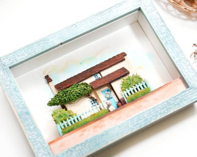 Custom Gift Farm House Clay Miniature, Framed 3D Dimensional House, Front Door Replica, Wedding For Parents, Holiday Present - image 1