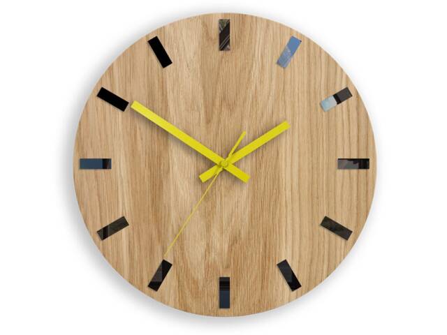 Wood Wall Clock, Silent Wooden Modern Clock For Office, Yellow Clock Hands - image 1