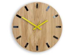 Wood Wall Clock, Silent Wooden Modern Clock For Office, Yellow Clock Hands